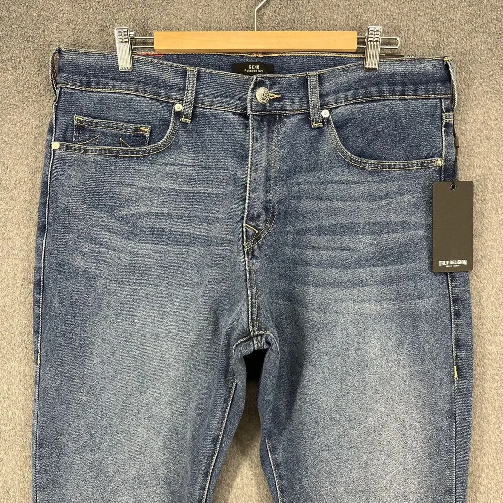 True Religion Jeans Mens‎ 34 X 32 Blue Geno Relaxed Slim Medium Tide Wash